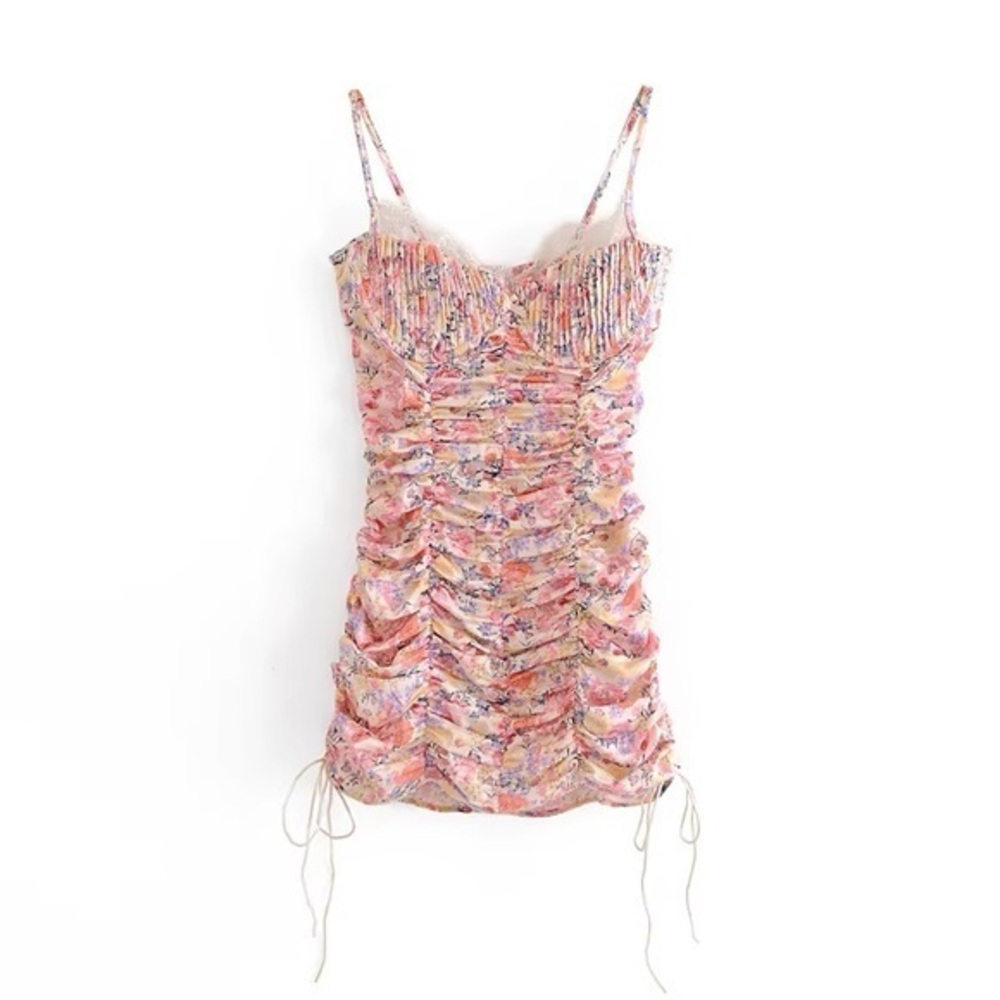 Strangers and Lovers Satin Underwire Ruched Floral Coquette Mini Dress Small
